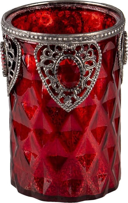 Clayre & Eef Theelichthouder Ø 9x14 cm Rood Glas