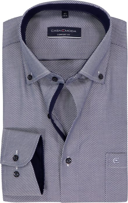 CASA MODA comfort fit overhemd - dobby - blauw - Strijkvrij - Boordmaat: 40