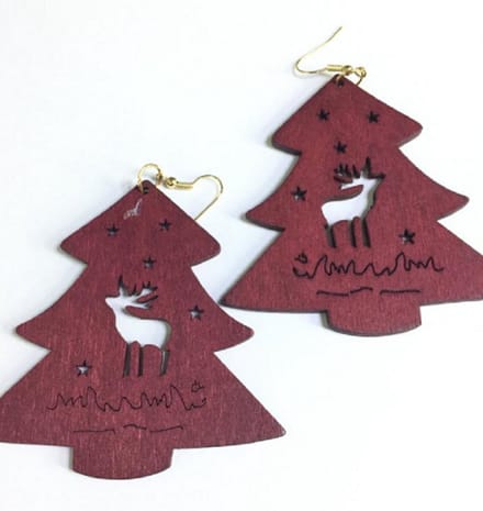 Rode Kerstboom Oorbellen hout