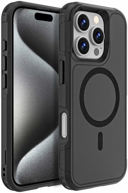Hoesje Geschikt voor Apple iPhone 16 Pro - Compatibel met MagSafe - Back Cover met Magneet - Dual-Layer Hybride Case Zwart