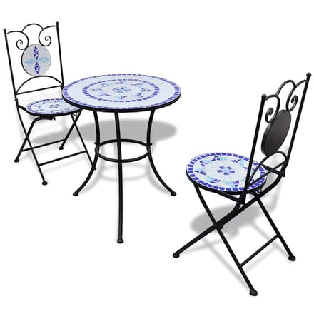 vidaXL - 3-delige - Bistroset - keramische - tegel - blauw - en - wit
