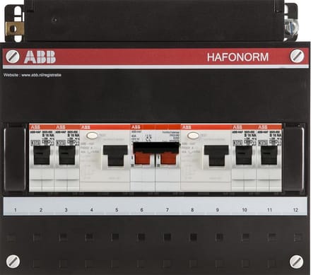 ABB Hafonorm 1 fase groepenkast – 5 groepen – 2 aardlekschakelaars – hoofdschakelaar.