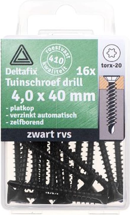 Deltafix Tuinschroeven Drill Zwart RVS 4 x 40 mm 16 stuks