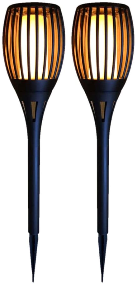 Tuinfakkel Solar - 2x - met vlameffect - prikspot - 78 cm - warm wit licht - tuinlamp