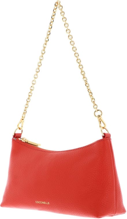 COCCINELLE Leren Schoudertas Aura Mini Bag Grained Leather Gazpacho Oranje