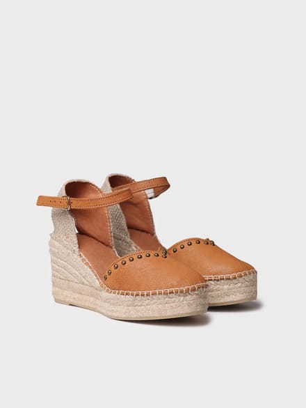 Dames leren espadrille met sleehak en studs | MANILA
