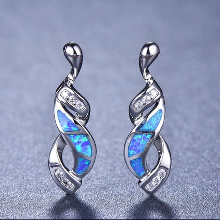 Boucles d'oreilles Charm Versatiles pour Femmes en Forme de 8 Incrustées de Diamant Blanc, Trésor Australien Bleu gray