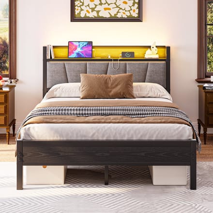 Bedframe - 140x190 cm - Hoofdbord met LED en USB - Stevige Lattenbodem - Metaal