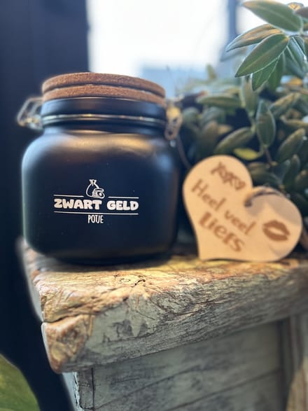 Creaties van Hier - Luxe Spaarpot met houten hartje - Zwart geld - Glas