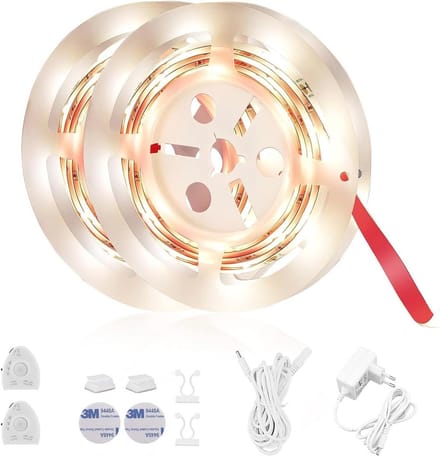 LED Bedlicht met Bewegingssensor - Dimbare Nachtlamp voor Babybed (2 stuks, 2 m, Warm Wit)