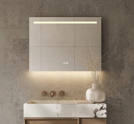 Schaere - Badkamerspiegel - LED Verlichting - Spiegel Verwarming - Klok - Sensor - Dimfunctie - 80x70 cm