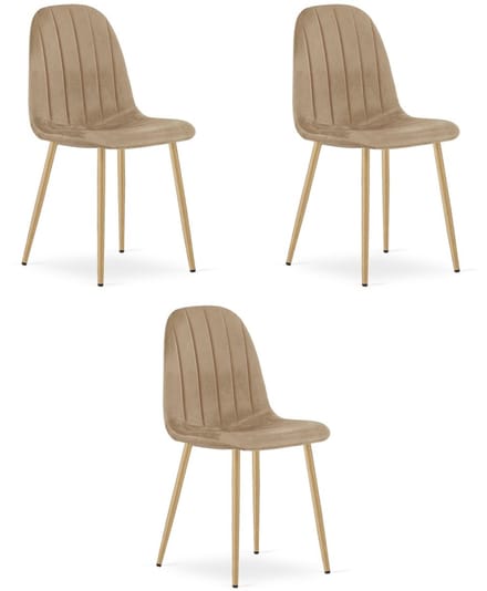 Set van 3 eetkamerstoelen PADVA - Fluweel bruin – Houten look poten (eiken) – Modern design