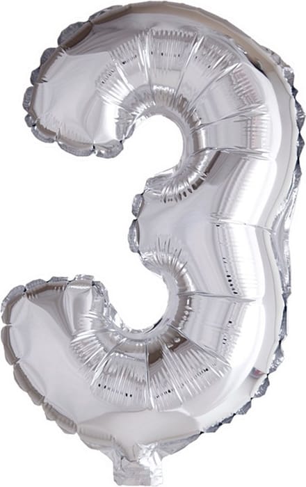 Folie ballon cijfer 3 zilver 41cm