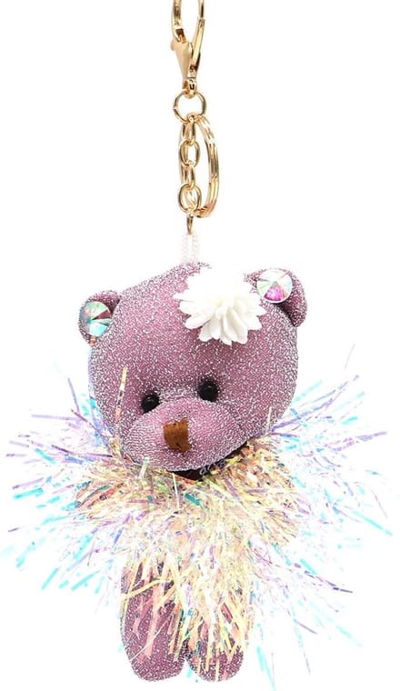 Sleutelhanger Beer met Glitters - 12 cm - Lichtpaars