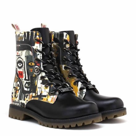 Goby Urban Canvas Boots – Dames Veterboots – Abstract Kunstdesign – Vegan Leer – Handgemaakt – Maat 41