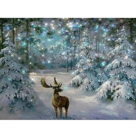 Peinture diamant ronde, point de croix, strass, broderie, cerf de noël enneigé, perceuse complète, image 20X30CM gray