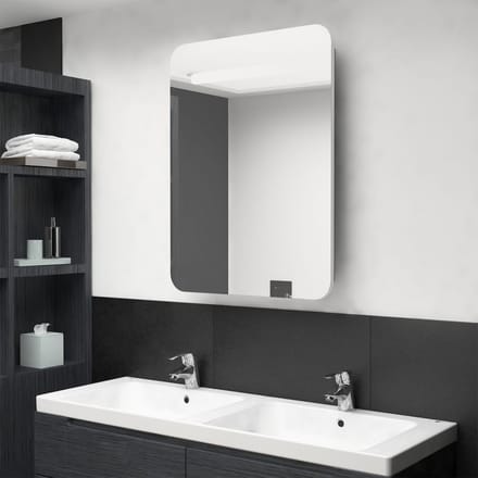 vidaXL - Badkamerkast - met - spiegel - en - LED - 60x11x80 - cm - wit - en - eikenkleurig