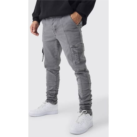 Skinny Stacked Geraffelde Strap Cargo Broek | Slate | Size 32R