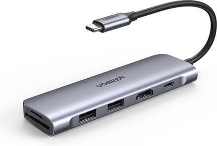 UGREEN USB-C to 2 Ports USB3.0-A Hub + HDMI + TF/SD with PD Power Supply - Space Grey