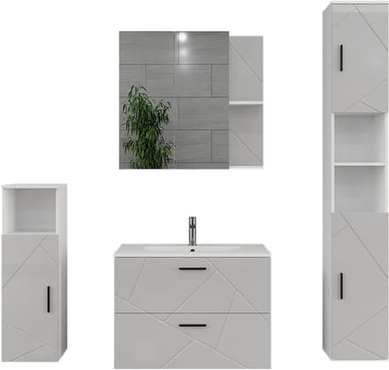 Vicco Badkamermeubelset Irma, Wit/Wit Hoogglans, 5-delig