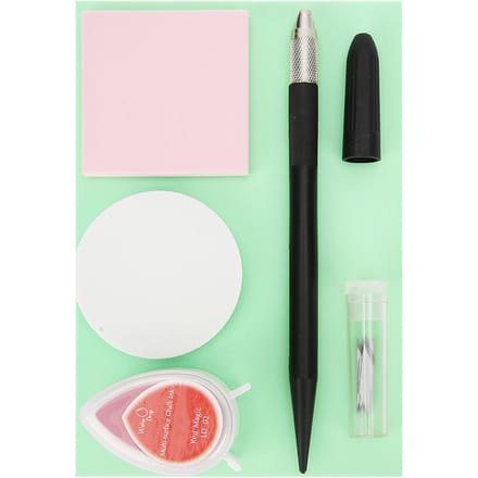 DIY Rubberstempel Beginnersset Druppelvorm Inktkussen Snijmes ReservemesjesZwart beige