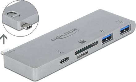 Delock 3 Port Hub and 2 Slot Card Reader for MacBook with PD 3.0 and retractable USB Type-C™ Connection