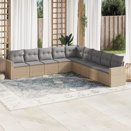 vidaXL - 9-delige - Loungeset - met - kussens - poly - rattan - beige