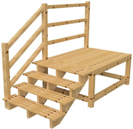 MILANO buitentrap 4 treden H71 cm - bordes L189 x B120 cm - trapleuning links - bordesleuning links