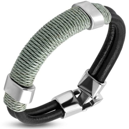 Montebello Armband Marcel C - Leer - 316L Staal - Touw - 15mm - 21cm