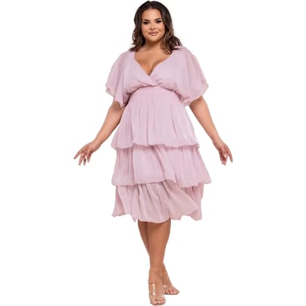 Effen Lurex Chiffon Midi Slagen Jurk Dames Goddiva
