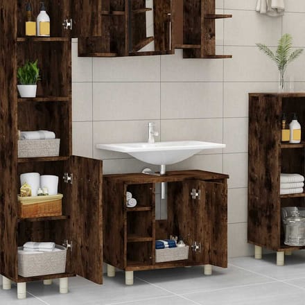 vidaXL - Badkamerkast - 60x32x53,5 - cm - bewerkt - hout - gerookt - eikenkleurig