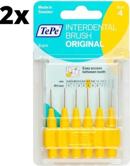 TePe Ragers Geel 0,7mm - 2 x 6 stuks - Voordeelverpakking
