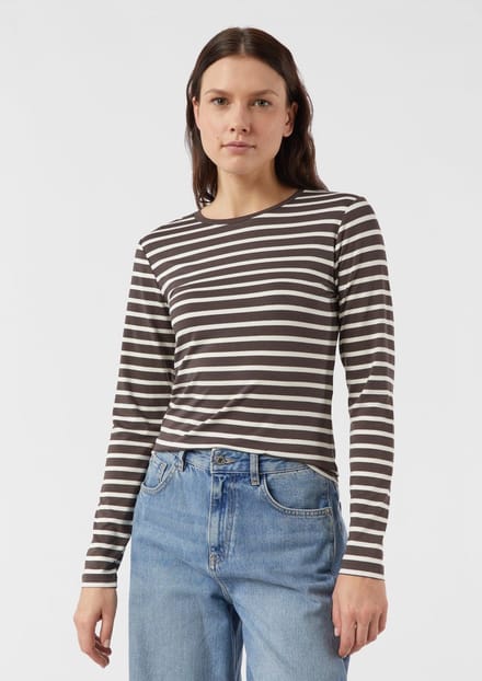 Gestreepte jersey T-shirt met lange mouwen voor dames COMMA