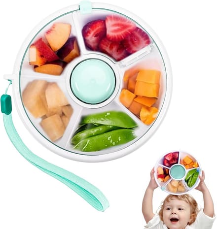 VHV - Snackbox Kinderen - Roterende Snack Spinner met 5 Vakken - Voor School, Reizen en Picknick - Groen