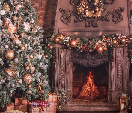 Clayre & Eef Kerst Achtergronddoek 180x210 cm Bruin Textiel Kerstboom