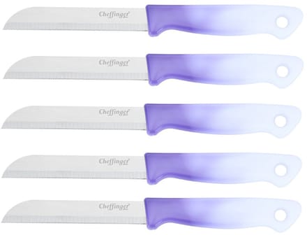 Cheffinger Schilmessenset – RVS Glad – 18 cm – Lila – 5 Stuks - Schilmesje