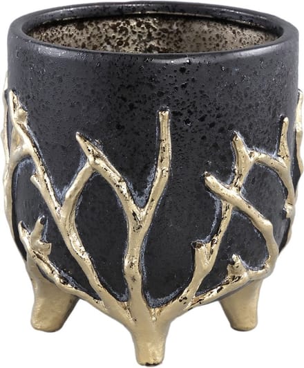 PTMD Quin Bloempot - 15 x 15 x 16 cm - Keramiek - Zwart