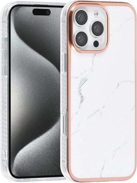 TUNIQ telefoonhoesje voor Apple iPhone 16 Pro - Siliconen backcover - Marmer wit
