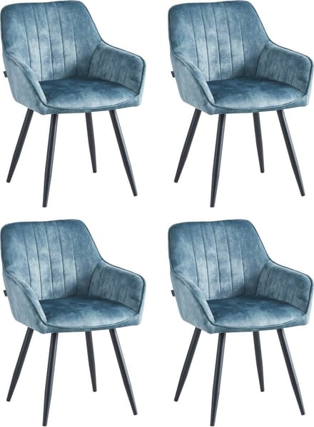 Colenis® - Ozzy Eetkamerstoel - Set Van 4 - Blauw - Adoré Velvet - Industrieel - Met armleuning