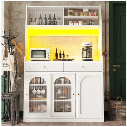 ModernLuxe Keukenbuffet 120×40×180 cm - met LED-verlichting - 2 laden en 5 deuren - verstelbare planken - wit
