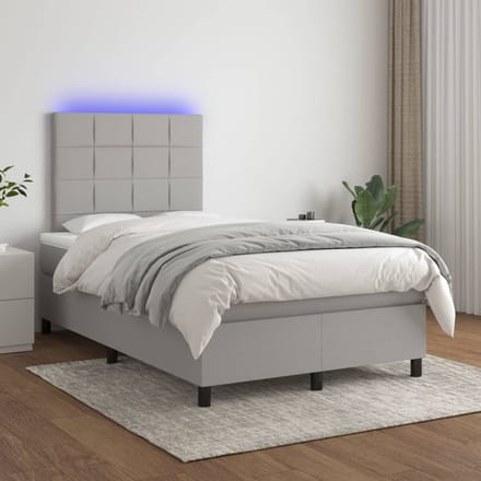 vidaXL - Boxspring - met - matras - en - LED - stof - lichtgrijs - 120x200 - cm