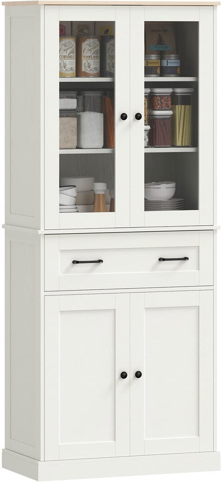 HOMCOM Keukenvoorraadkast-MDF-76L x 40B x 182,5H cm-Crèmewit