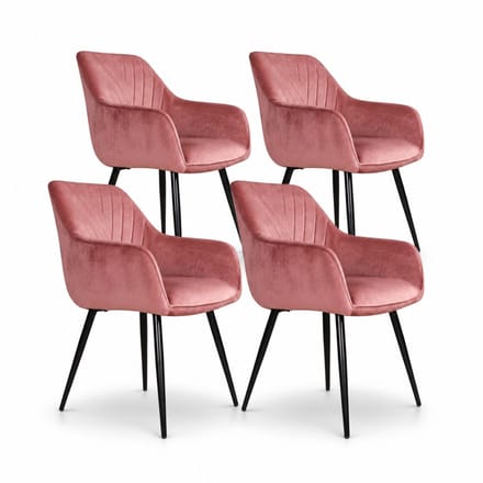 DS4U® - Gaby eetkamerstoel - Set van 4 - Roze - Velvet - Met armleuning