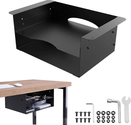 Metalen Plank - Bureau Organizer - Werkruimte Opslag - Dubbellaags Ontwerp - 33x24.9x15.2cm - Zwart