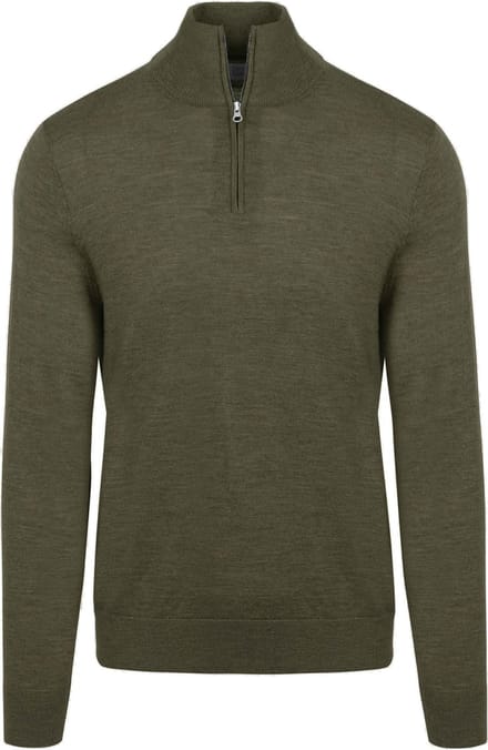 King Essentials The Michael Half Zip Pull Army Merino Groen - Maat M - Heren - Pullovers