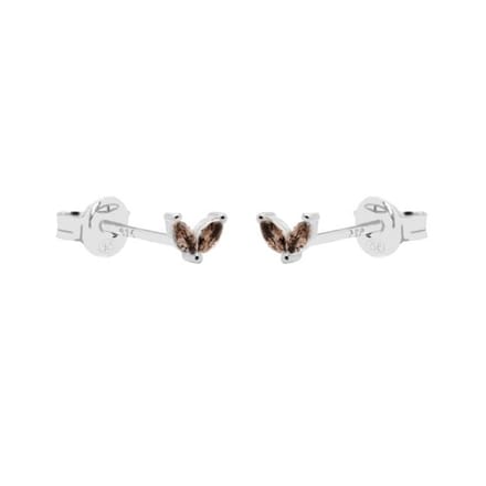 Karma Oorknoppen Double Leaves Tiny Choco Zilver