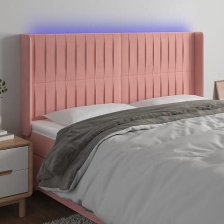 vidaXL - Hoofdbord - LED - 203x16x118/128 - cm - fluweel - roze