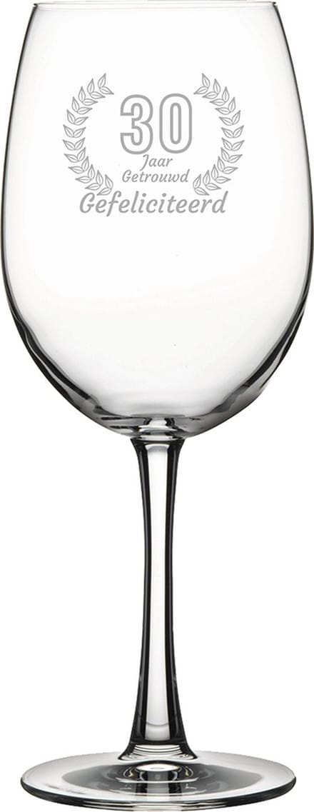 Gegraveerde rode wijnglas 46cl Gefeliciteerd 30 jaar getrouwd