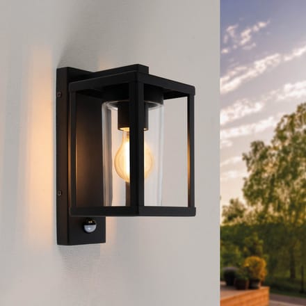 Ledvion - LED Wandlamp Incl. Sensor - E27 - IP44 - Zwart