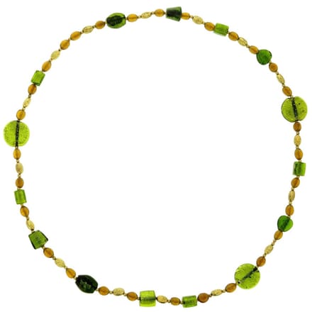 Behave - Lange ketting met bruine en groene glaskralen - 110 cm